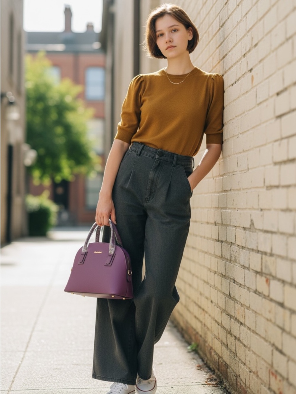Montana West Purple Textured Dome Satchel with Gold Accents crossbody strap
